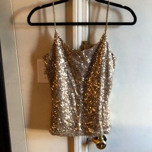 Gold Sequin Top with Gold Chain Straps